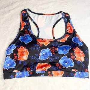 Blue & Red Floral Sports Bra Size 3XL Fitness Workout Activewear Comfort Outdoor